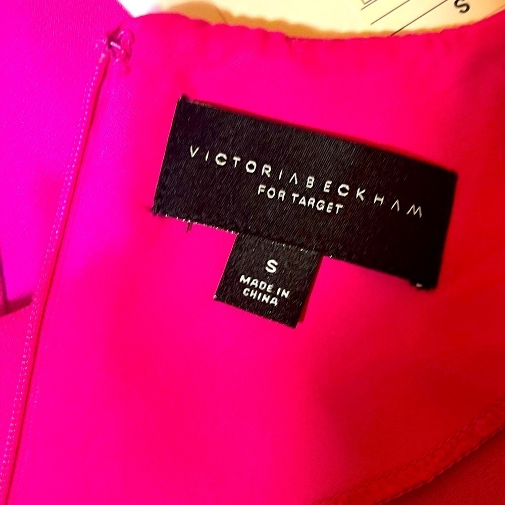 VICTORIA BECKHAM Fuchsia Sleeveless Cocktail Dress Ruffle Hem Bright Pink Size S - Picture 12 of 13